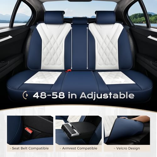 Image of Coverado Car Seat Covers Full Set, Seat Covers for Cars, Waterproof Leather Automotive Seat Cover, Universal Car Interior Protectors Cushion for Most Cars Blue White