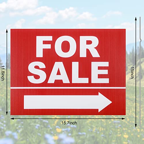 3 Pack 12 X 16 Inch For Sale Signs With Stake Real Estate Sale Sign Posts Corrugated Plastic Red White Double Sided With Directional Arrow For Real Estate Agents Supplies #TOP1