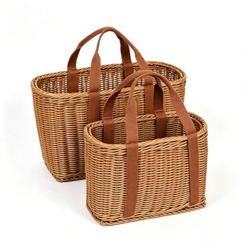Wicker Shopping Basket Market Basket with Handles...