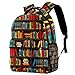 ZYUSHUN Schulrucksack für Mädchen Jungen Erwachsene, bedruckte leichte Büchertasche, Computer-Rucksack, Reisetasche, lässiger Rucksack, Tagesrucksack, Bücherregal, Braun, Mehrfarbig