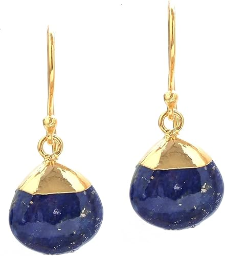 Gempires Lapis Lazuli Teardrop Dangle Earrings for Women, 14k Gold Electroplated Pear Crystal Earrings with Gold Plated Hooks, Dangling, Drop