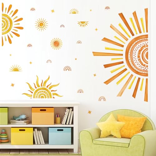decalmile Boho Sun Wall Decals Half Sun Watercolor Rainbow Wall Stickers Baby Nursery Girls Bedroom Living Room Wall Decor - Image 3