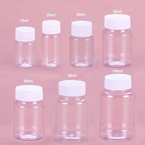 Miniatura 3 de SKYPRO 20 botellas transparentes para píldoras, botellas de plástico para medicina, recipientes vacíos de reactivo con tapas para medicina líquida