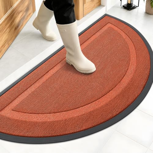Image of OLANLY Half Circle Door Mat Indoor Outdoor Entrance Welcome, Waterproof All-Season, All-Weather Doormat, Sturdy Natural Rubber, Low Profile, Easy Clean Patio Porch Entryway Mat, 47x23, Vermillion Red