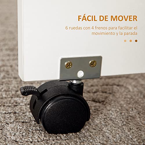 HOMCOM Mesa Plegable de Comedor, Mesa de Cocina Plegable, con Ruedas, Alas Abatibles, 2 Cajones, Estante y Armario, hasta 6 Personas, para Salón, Espacio Pequeño, 120x60x76,5 cm, Blanco - imagen 7