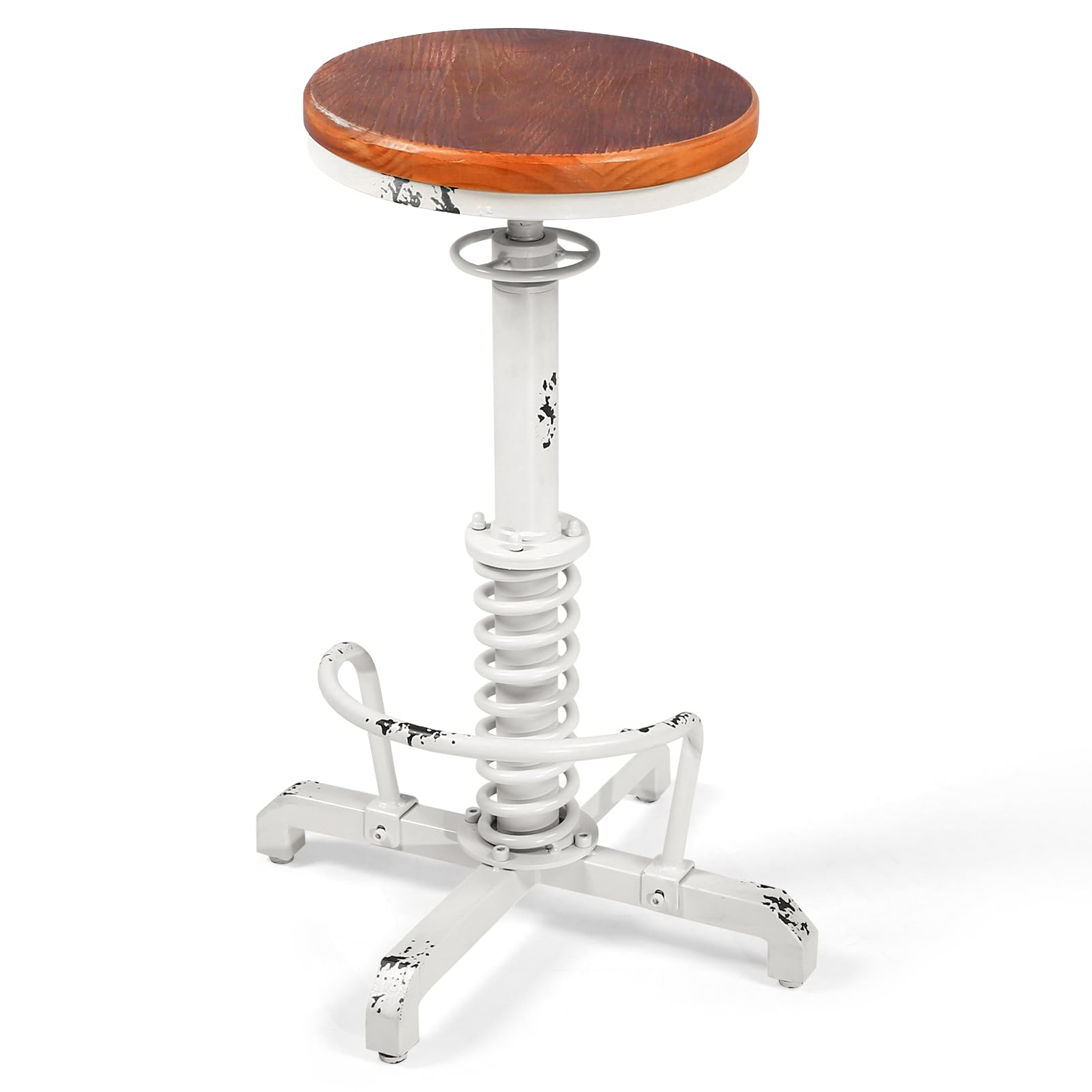 Taburete de bar industrial ajustable de altura de 24 a 28 pulgadas, taburete vintage para cocina, juego rústico o taburete de guitarra con asiento giratorio de madera