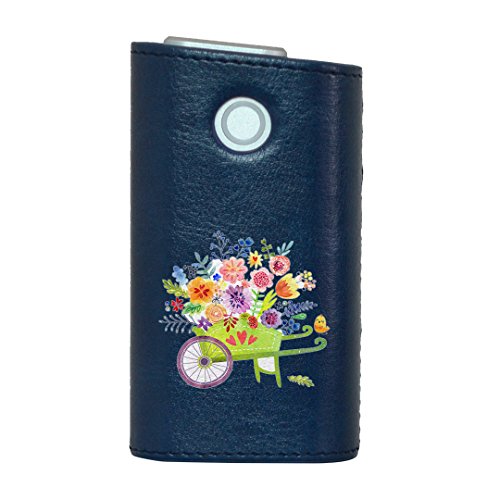 glo グロー グロウ 専用 レザーケース レザーカバー タバコ ケース カバー 合皮 ハードケース カバー 収納 デザイン 革 皮 BLUE ブルー フラワー 鳥 カラフル 009640