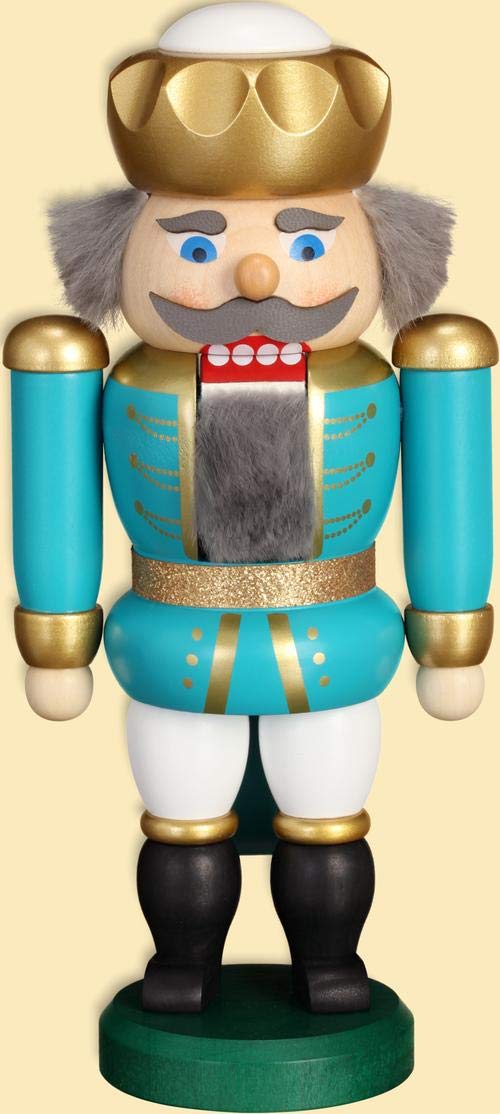 Dekoracja bożonarodzeniowa łuparka orzechów król turkusowo-biały wys. x szer. x gł. = 20x10x6 cm NOWOŚĆ Boże Narodzenie Seiffen Nutcracker orzechy Rudawy zima dekoracja drewniana Mikołaj Boże Narodzenie orzech włoski