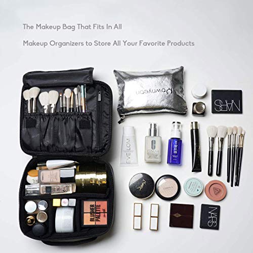 ROWNYEON Makeup Train Case Makeup Bag Organizer Travel Makeup Case Cosmetic Bag Proffessional Portable Storage Bag for Cosmetics Makeup Brushes Gift for Girls Women 9.8'' Mini Black