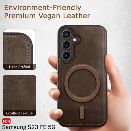 Image of TheGiftKart Genuine Leather Finish Back Cover Case for Samsung Galaxy S23 FE 5G | Raised Edges for Camera & Screen Protection | Shockproof Stunning Minimalist Design Cover (MagSafe Compatible, Brown)