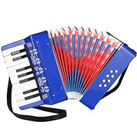 TLGREEN Akkordeon Kinder, 17 Tasten, 8 Bässe, Piano Akkordeon, Ziehharmonika, mit Einstellbaren Trageriemen, für Erwachsene und Kinder ab 3 Jahren, Musikinstrument, Geschenk für Anfänger, Blau