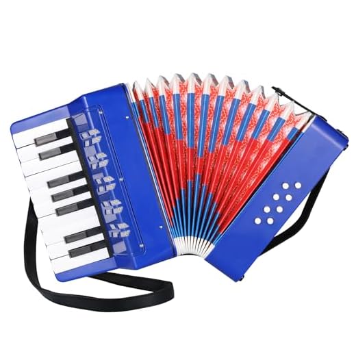 Acordeón Infantil,17 Teclas 8 Bajos Acordeón de Piano,Concertina Instrumentos Musical para niños con Correas Ajustables,Acordeón Juguete Instrumento Musical Adultos y Niños de más de 3 años (Azul)