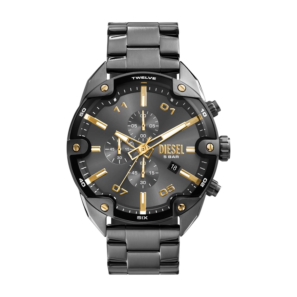 Diesel Spiked Watch for Men, Quartz Chronograph Movement with Stainless Steel Strap