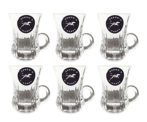 G-Horse Set of 6 Mini Glass Tea Cups 100ml (BMAJ-8) Turkish/Arabic Tea Glasses