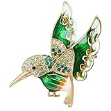 EVER FAITH Austrian Crystal Enamel Lovely Humming Bird Animal Brooch Pin Green Gold-Tone