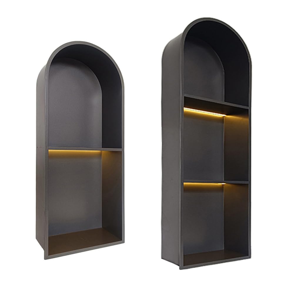 WYRNOBRX Bathroom Toilet Paper Storage Stainless Steel Wall Cabinet Semi-Circular Bathroom Niche in Wall Toilet Paper Holder Arched Bathroom Cabinet Hidden Cabinets Alcove,Black/A