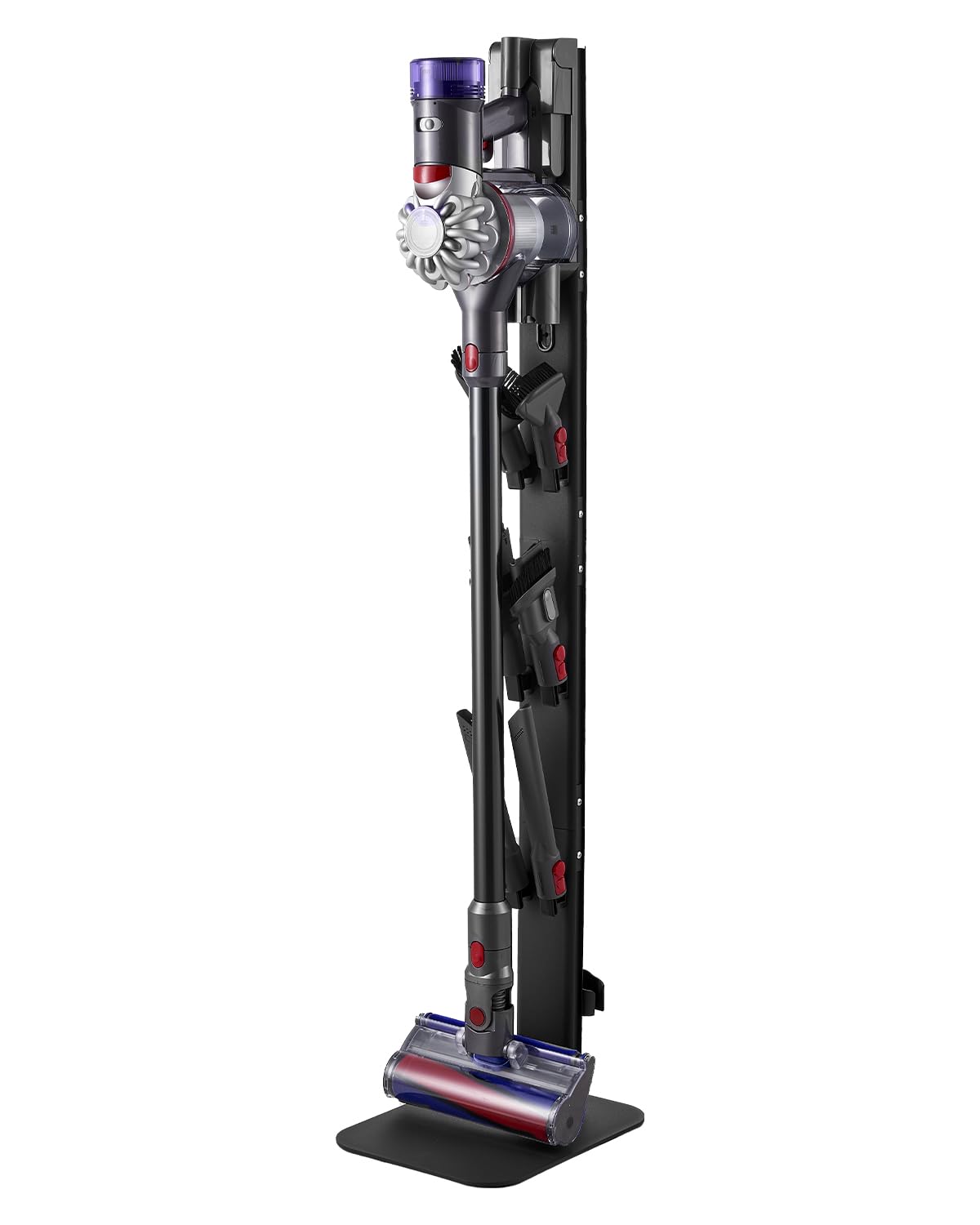 VEVOR Support d'Aspirateur pour Dyson G5, V15, V12, V11, V10, V8, V7, V6, Porte-aspirateur Vertical Rangement Stable avec Accessoires, 6 Crochets et Patins Antidérapants, pour Espaces Restreints, Noir