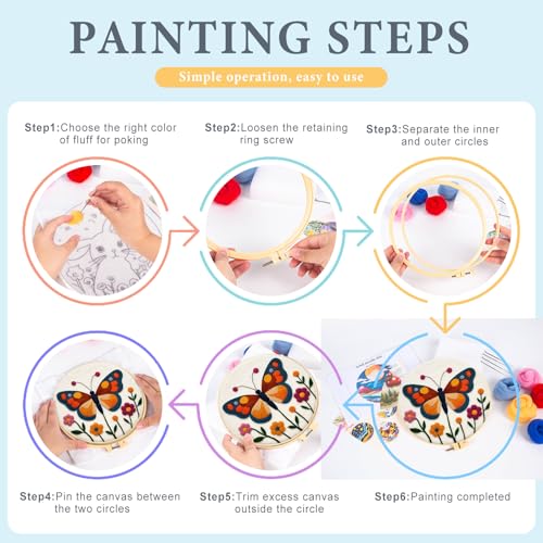 Image of Perycomly Butterfly Needle Felting Kit with Video Tutorial, Needle Felting Set with Needles, Foam Pad, Felt Cloth, Picture Frame, and Instructions