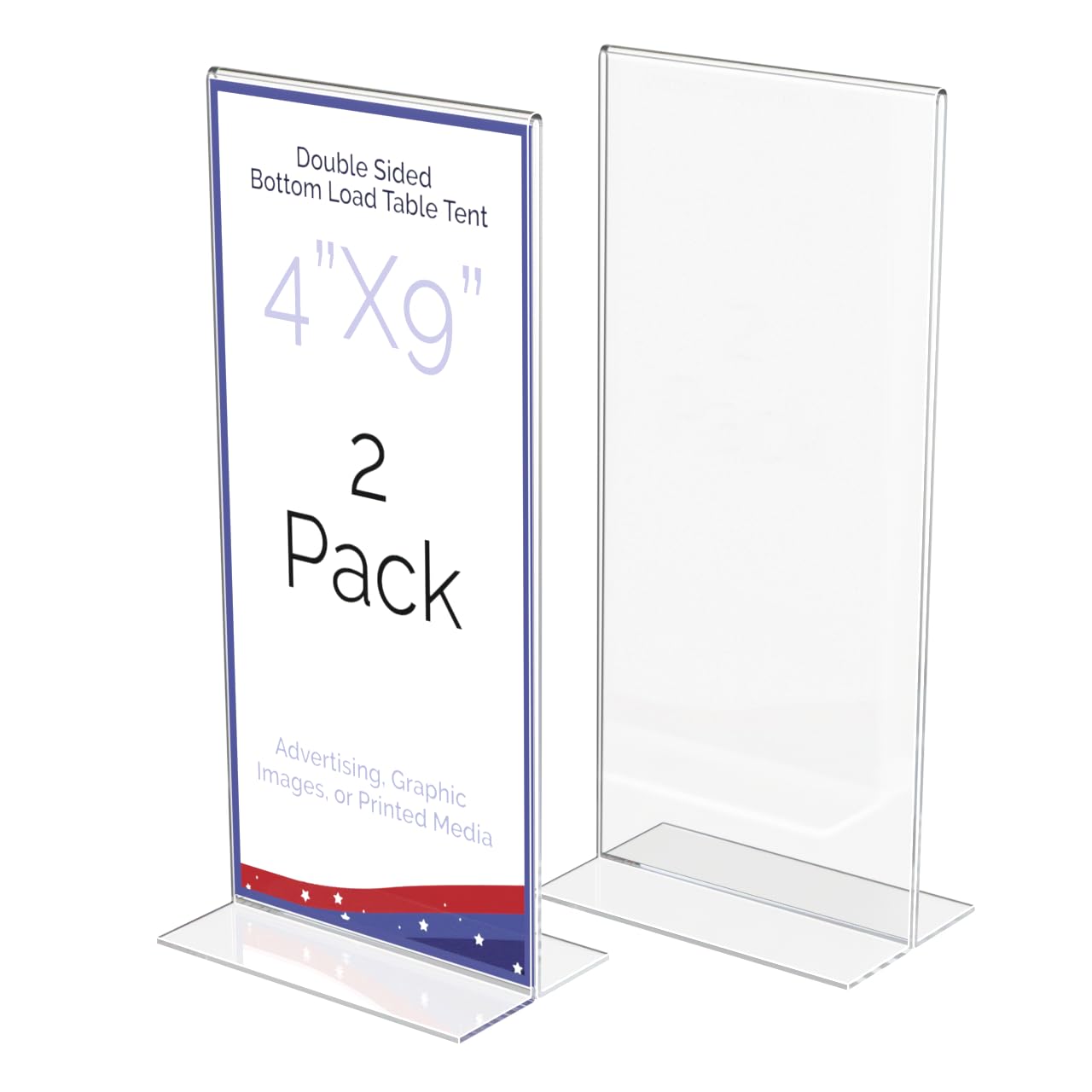2 Pack Sign Holder 4 x 9 Inch Tall Double Sided Clear Acrylic Rack Card Frame for Countertops Vertical Literature Menu Pricing Deli Bottom Loading Table Tent Display by Marketing Holders