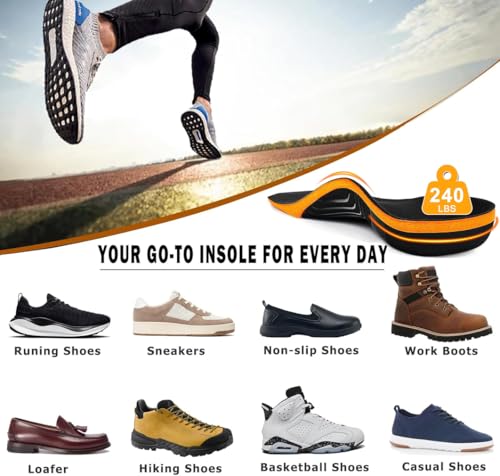 Heavy Duty Plantar Fasciitis Relief Orthotics,High Arch Support Insoles for Women Men, Flat Feet Orthotic Insert,240+lbs Work Boot Shock Absorbing Shoe Insole for Standing All Day,M