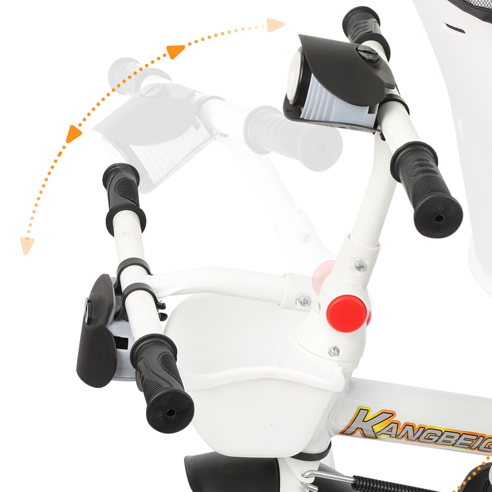 Triciclo Evolutivo per Bambini, Triciclo 5 in 1 - Luci e musica, Seggiolino avvolgente, Seggiolino e inclinazione, Passeggino a 4 ruote, Protezioni rimovibili, Portabicchiere, Bianco