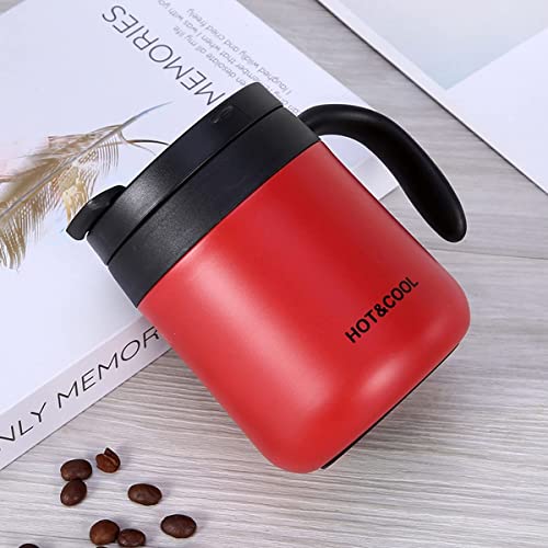 Image of Insulated Coffee Mug with Lid Travel Hot and Cold Coffee Mug with Spoon Double Wall Vacuum Insulated Stainless Steel Mug for Daily Drinks | BPA Free | (RED)