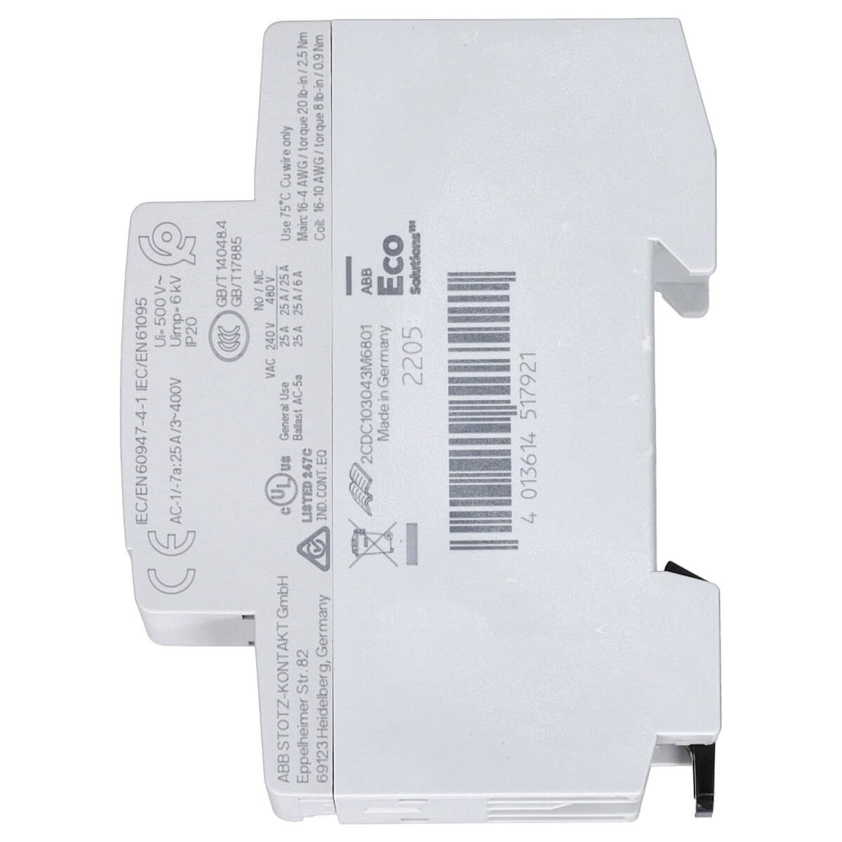 ABB ESB25-22N-06 - Contattore di installazione per scheda di distribuzione, 4 poli, 25 Amp, 220/400V DC/AC (ABB1SAE231111R0622)