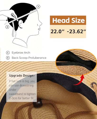 Image of Home Prefer UPF50+ Men's Wide Brim Straw Fedora Sun Hat with Badge Lanyard