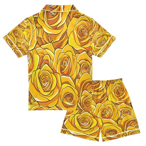 senya Pajama Sets Silky Button Down Nightwear Sleepwear Size 5-14 Years Yellow Roses2