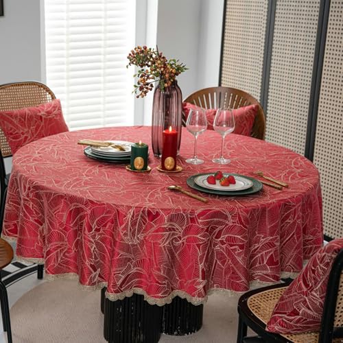 Nappe table ronde 160 cm rouge et or Beydodo en polyester - 2