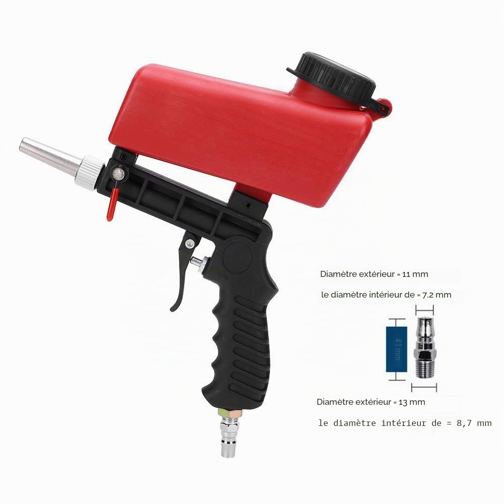 Walfront Machine de sablage pneumatique sableuse Professionnelle réglable avec Pistolet sableur connecteur d'entrée 1/4 Pouce et réservoir 700 ML