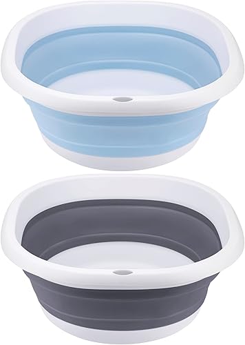 Paquete de 2 lavabos plegables de 10 litros fregadero de platos de 26 galones cubo de almacenamiento de silicona de plástico cesta de lavandería