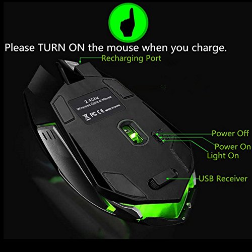 Wireless Gaming Mouse, VEGCOO C8 Silent Click Wireless Rechargeable Mouse with Colorful LED Lights and 2400/1600/1000 DPI 400mah Lithium Battery for Laptop and Computer (C9 Black)