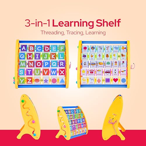 Image of FLYI ABCD Learning Toys for Kids | STEM 3-in-1 Educational Activity Toy Set with Alphabet, Shapes, Tracing & Lacing Board | Montessori Learning Shelf for Boys & Girls, 3+ Years