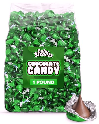 Milk Chocolate Candy in Green Foil - 1 Pound Bulk Bag Halloween Candy Individually Wrapped Classic Chocolate Drops for St. Patrick’s Day, Holidays, Party Favors, and Gifts - Approx. 100 Pieces