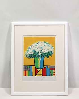 美品 門間攝子「青い背景の花束」リトグラフ 直筆サイン入 額縁入 門間摂子 美品 門間攝子「青い背景の花束」リトグラフ 直筆サイン入 額縁