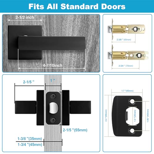 Estmoon 6 Pack Door Handles Matte Black - Passage Door Knobs Interior Square Door Levers thumb #6