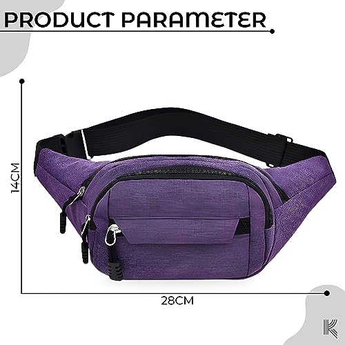 Image of Kraptick Premium Unisex Waist Bag for Men and Women - Stylish Hip Bag, Fanny Pack, Travel Money Belt (Purple)