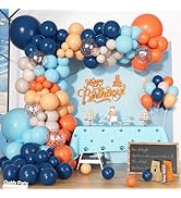 170Pcs Blue and Orange Balloons Arch Garland Kit, Navy Light Blue Orange Beige Confetti Balloons ...