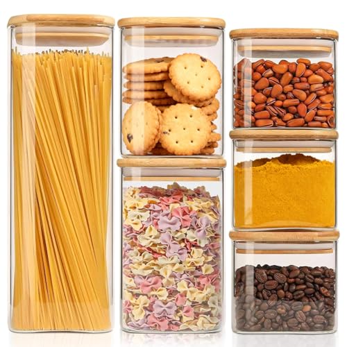 ComSaf Bocal en Verre Avec Couvercle, Pot en Verre Avec Couvercle, 550-2100 ml, Lot de 6 Pièces, Convient Pour Lentilles, Dattes Rouges Séchées, Graines de...