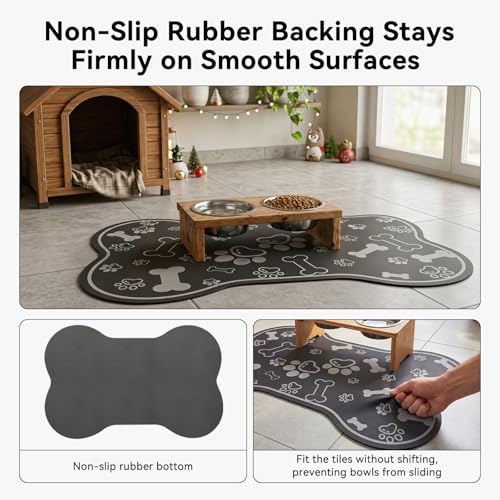 Dog Feeding Mat – Super Absorbent Quick Dry Non-Slip Pet Placemat for Food & Water – Cute Bone Shape, Easy Clean Muddy Paw Mat for Kitchen, Large Dogs & Puppies - Image 3