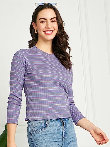 Image of Modeve Women Horizontal Stripes Striped Long Sleeves Top for Summer||Winterwear||