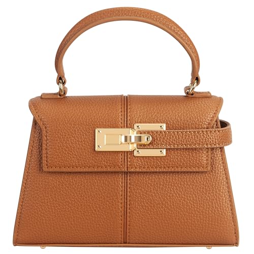 Womens Top Handle Handbag Vegan Leather Crossbody Bag BROWN SMALL