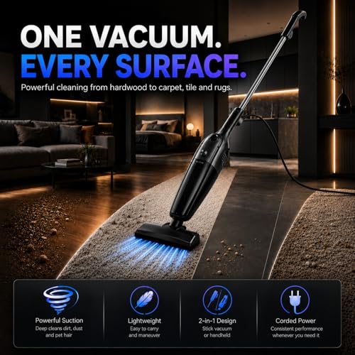Image of FUNCCUBE Vacuum Cleaners for Home - Corded Stick Vacuum Cleaner, High Power Suction Vac for Pet Hair Carpet Hardwood Floor, Household Hand Lightweight Handheld Portable Car Vac, (Black)