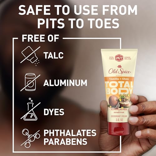 Image of Old Spice Whole Body Deodorant Cream for Men, Travel Size, Aluminum Free, Vanilla + Shea Scent, 24 /7 Odor Protection, 24 /7 Freshness, Dermatologist Tested, Gentle on Skin, Safe to Use All Over, 0.8 oz