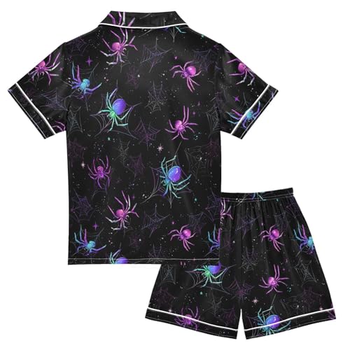 ALAZA Colorful Spider Animal Satin Pajamas Set Short Sleeve Button Down Sleepwear Summer Pjs 2 Piece2