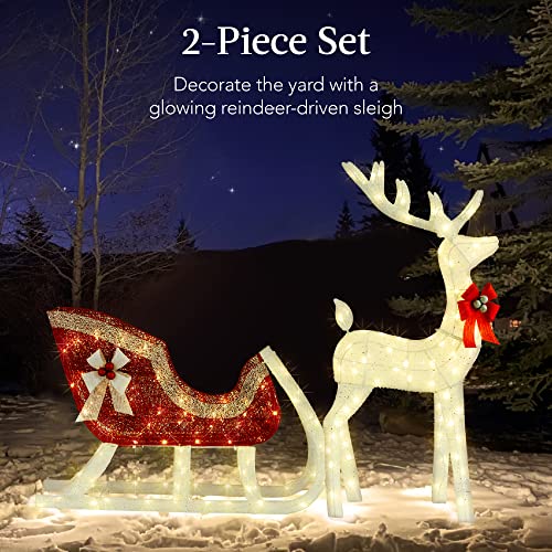 Best Choice Products SKY6560 Lighted Christmas 4Ft Reindeer & Sleigh Outdoor Yard Decoration Set W/ 205 Led Lights thumb #1