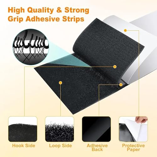 Image of 4 Inch x 15 Feet Hook and Loop Strips with Adhesive, Double Sided Nylon Self Adhesive Tape for Home Office School and Crafting, Prevent Sofa Cushions, Mats, Mattresses from Sliding, Black