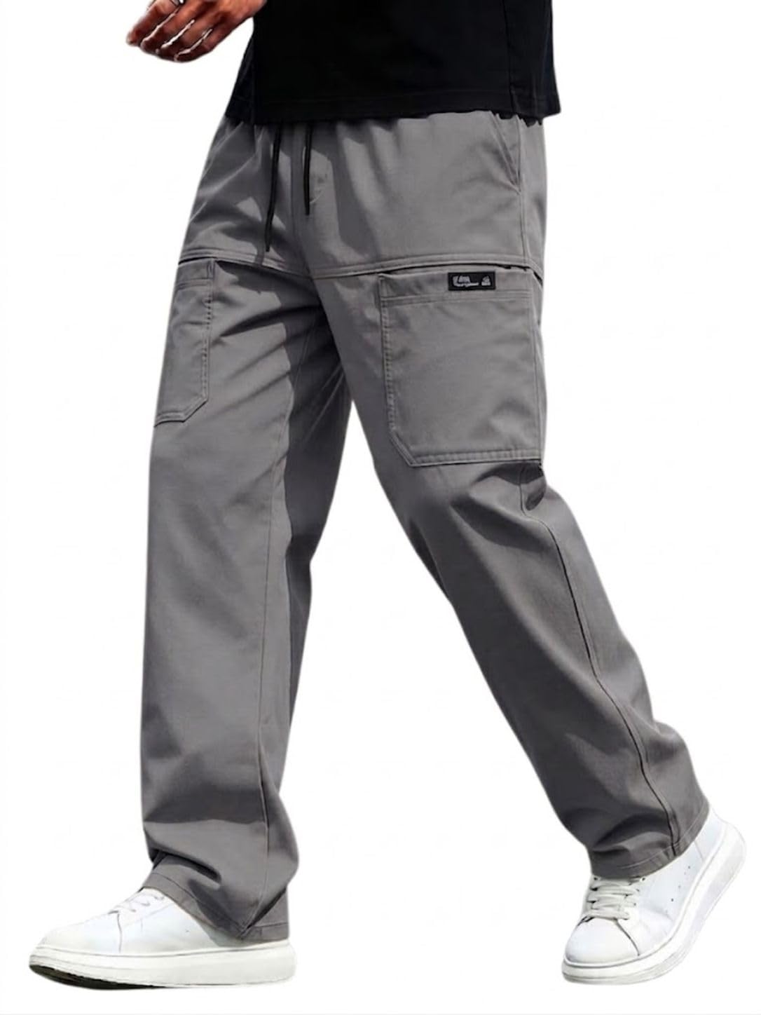 Cargo Cotton Pants for Men's| Relaxed Fit Cargo Trousers| Multi Pocket Casual Streetwear Bottom| Drawstring Elastic Waistband Utility Pants for Men| Comfortable Lower for Men-picture-55