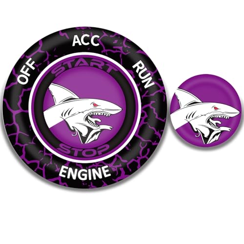 Image of TOOLEPIC Push Start Button Cover for Dodge Challenger Charger Durango Chrysler Journey Ram Accessories 2015-2024, Engine Start Stop Ignition Switch Kit -Angry Shark Design-Crazy Purple Custom Fit